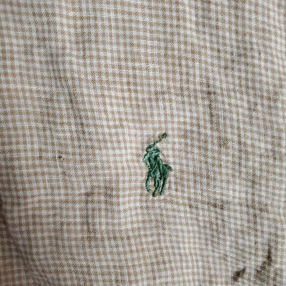 Ralph Lauren Short Sleeve Plaid Men's Size 2XLT Light Brown Button Up Shirt - Picture 3 of 10